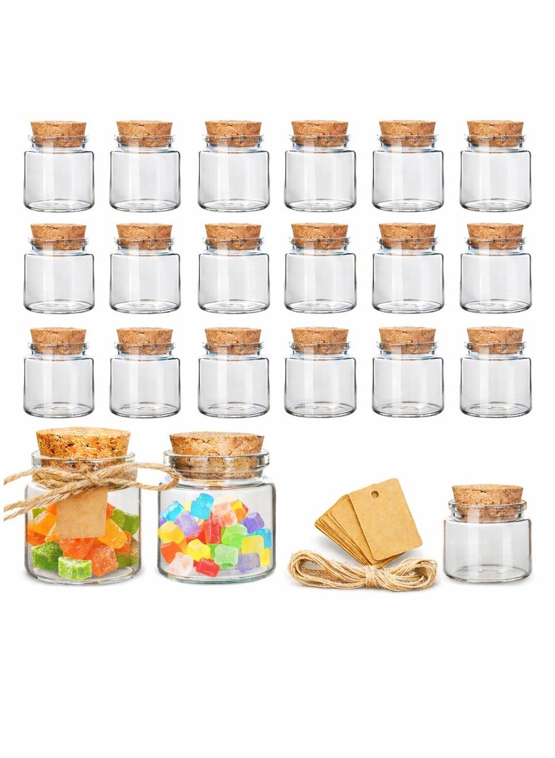 سكاي لينك عبوة من 24 زجاجة زجاجية سعة 1.7 أونصة مع سدادات من الفلين، وأوعية زجاجية صغيرة سعة 50 مل مع خيوط وعلامات من ورق كرافت لهدايا الزفاف والحرف اليدوية وهدايا الحفلات وديكورات المنزل - Image 1